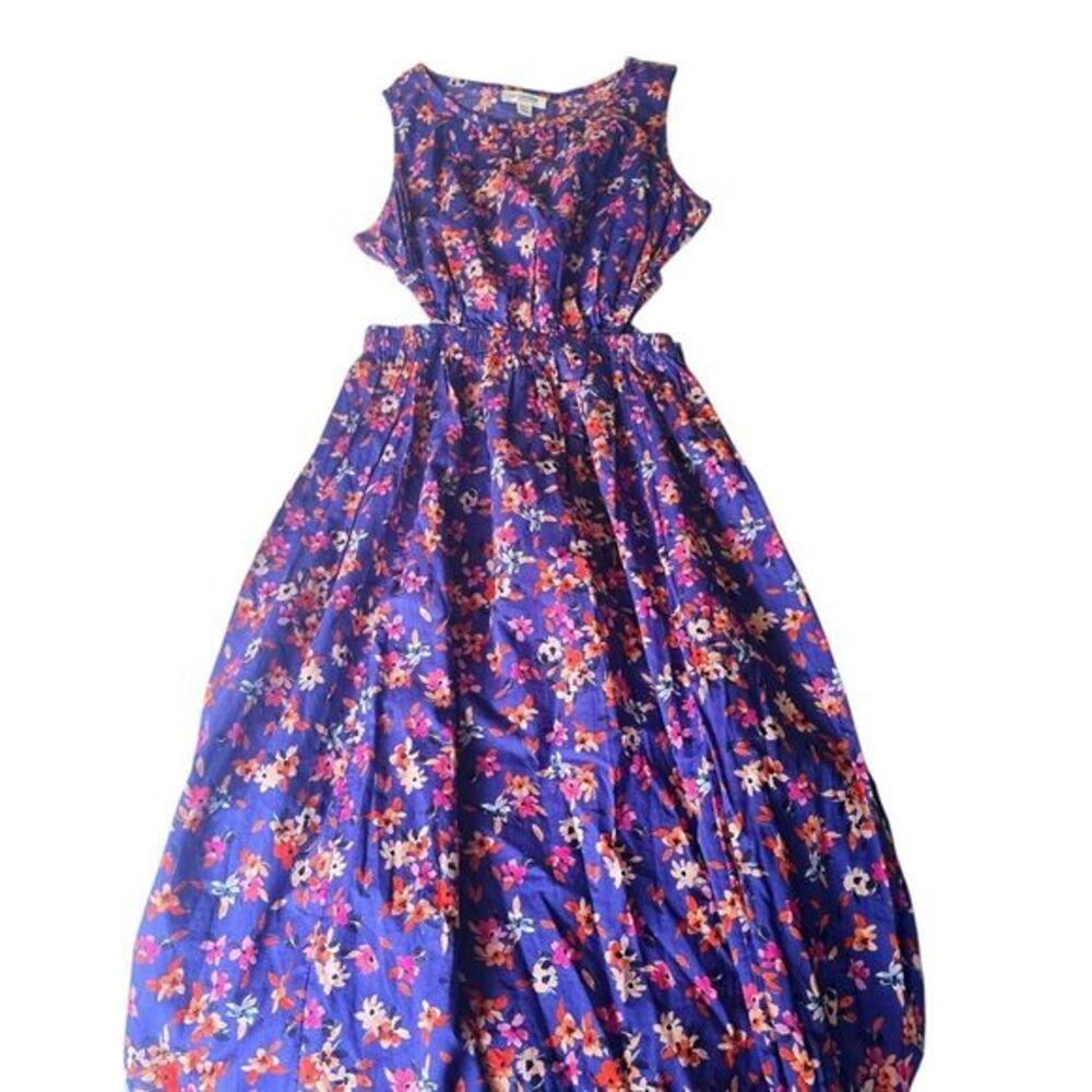 BeachLunchLounge NWOT Side Open Midi Floral Dress Sleeveless Yves Blue Floral S - Picture 8 of 11